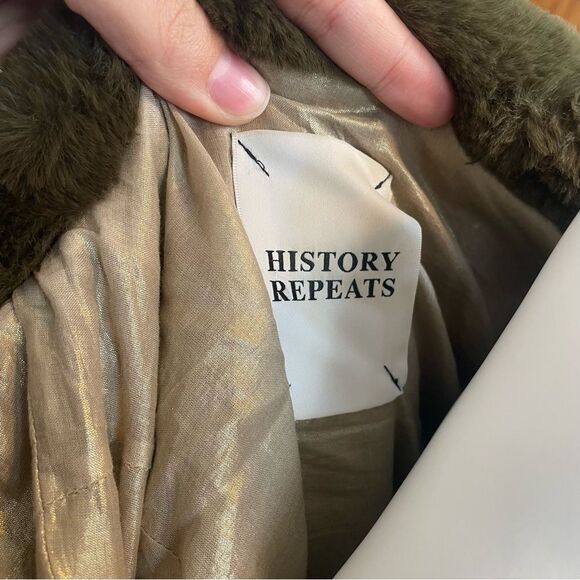 History Repeats by Michele Rossi Green Faux Fur Bomber Made in Italy Size 38 - Picture 10 of 10